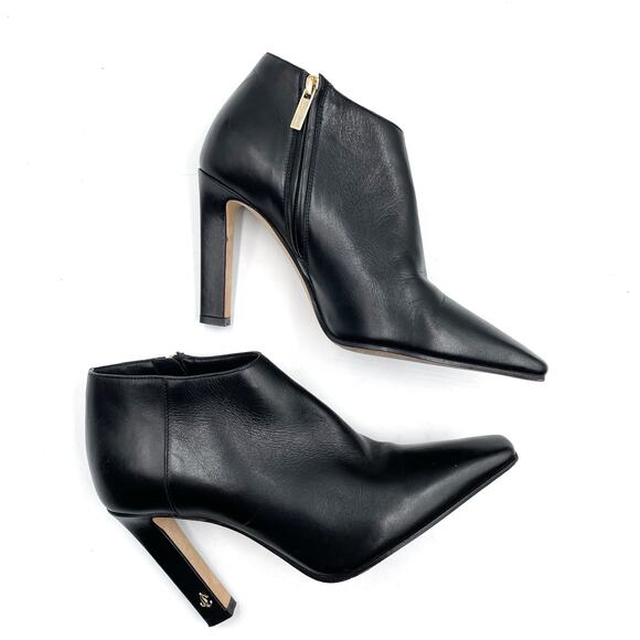 Jimmy Choo Merche Booties Black Soft Leather Low-Cut Square Toe Heels Sz 37 / 7 - Picture 4 of 11